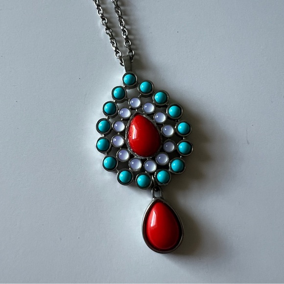 Loft Turquoise Eyelet of Red Tears Pendant Necklace J45 - Picture 2 of 5